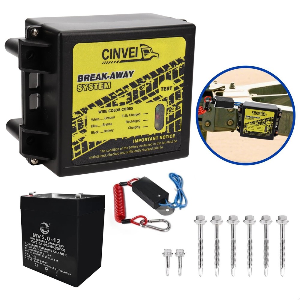 CINVEI Trailer Brakes Break-Away Kit Side Load Controller System with Switch LED