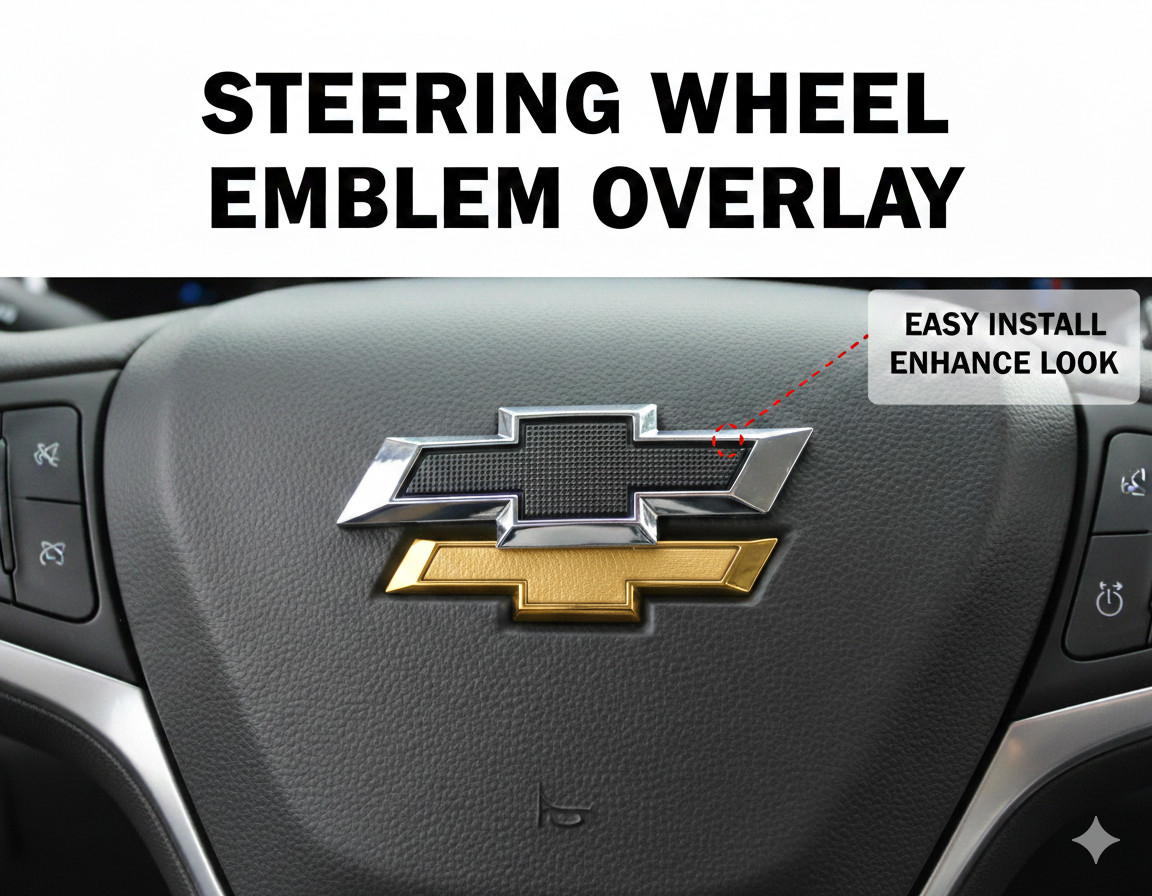 Chrome Black Steering Wheel Bowtie Overlay Chevy Silverado 14-24 Emblem Badge