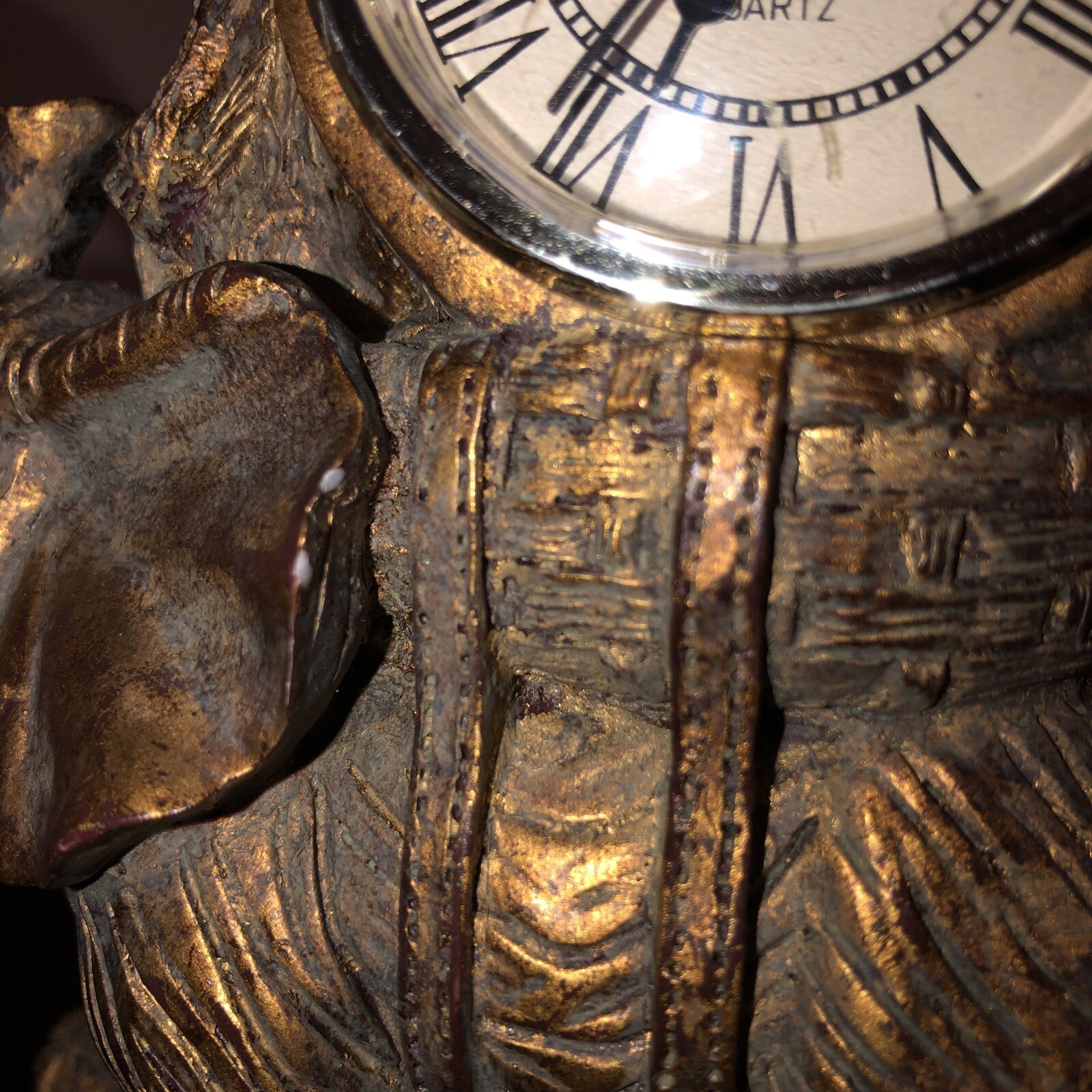 Bronze Style Resin Elephant Riding Monkey Mantle Quartz (Clock not working) 6"