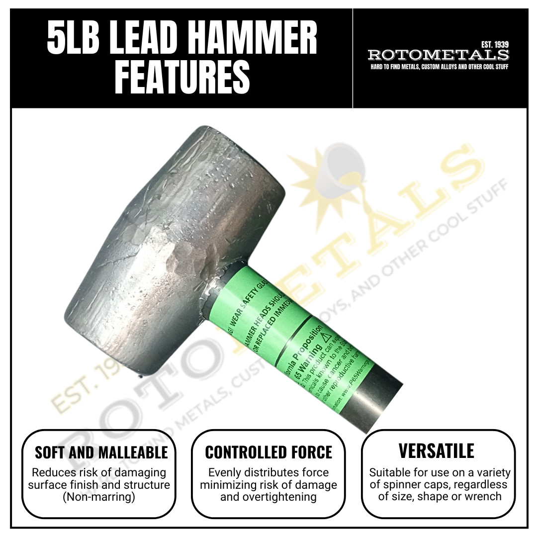 RotoMetals 5lb Lead Hammer - MADE IN AMERICA - Dead Blow Hammer - Essential Tool
