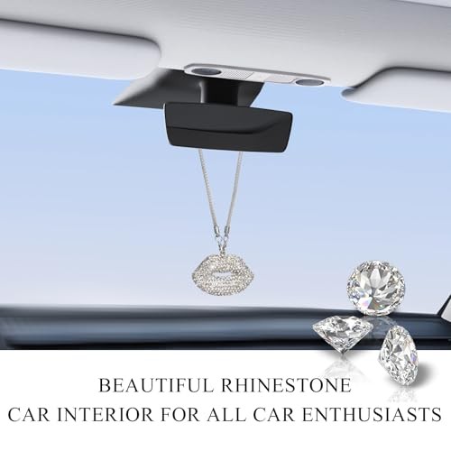 Bling Lip Car Rear View Mirror Charm, Personalized Rhinestone Lip Pendant White