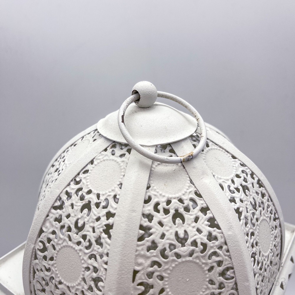 Oriental Lantern Windlight With Pattern & LED Block Candle, White, 37 cm
