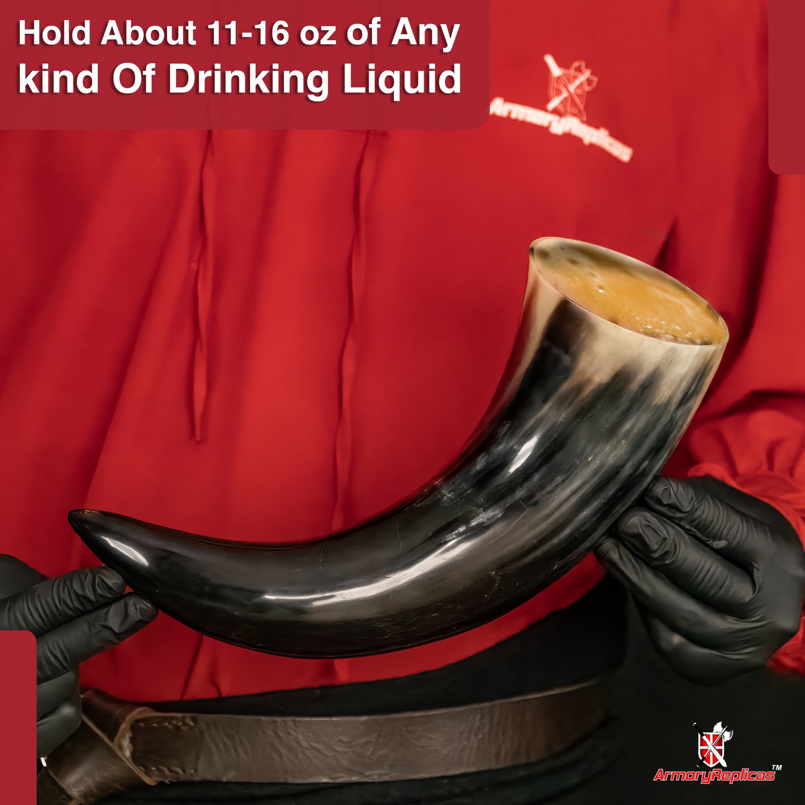 XL Viking Drinking Horn 19.5" with Leather Strap 40oz Buffalo Horn Cup for LARP