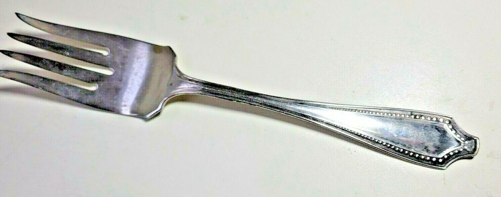 SHEFFIELD TWO- Silverplated 8 1/2" Cold Meat Serving Fork-Beaded Edge -England