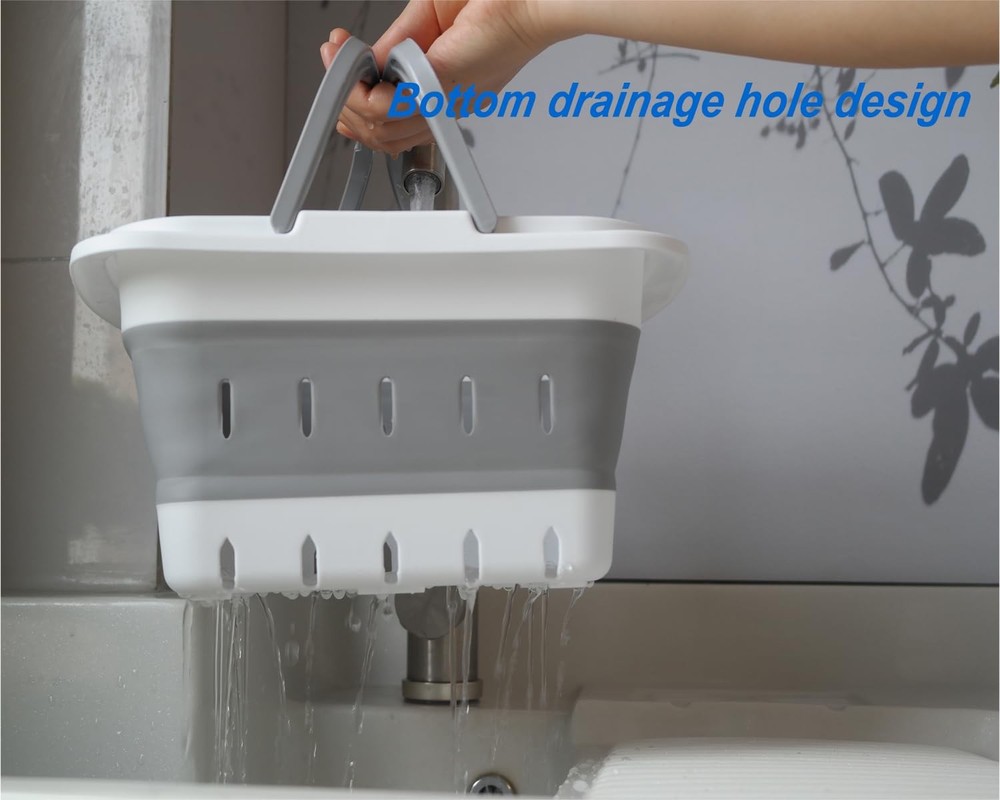 MINDFARGE Portable Folding Plastic Bath Caddy with Handle, 1 pack, Grey