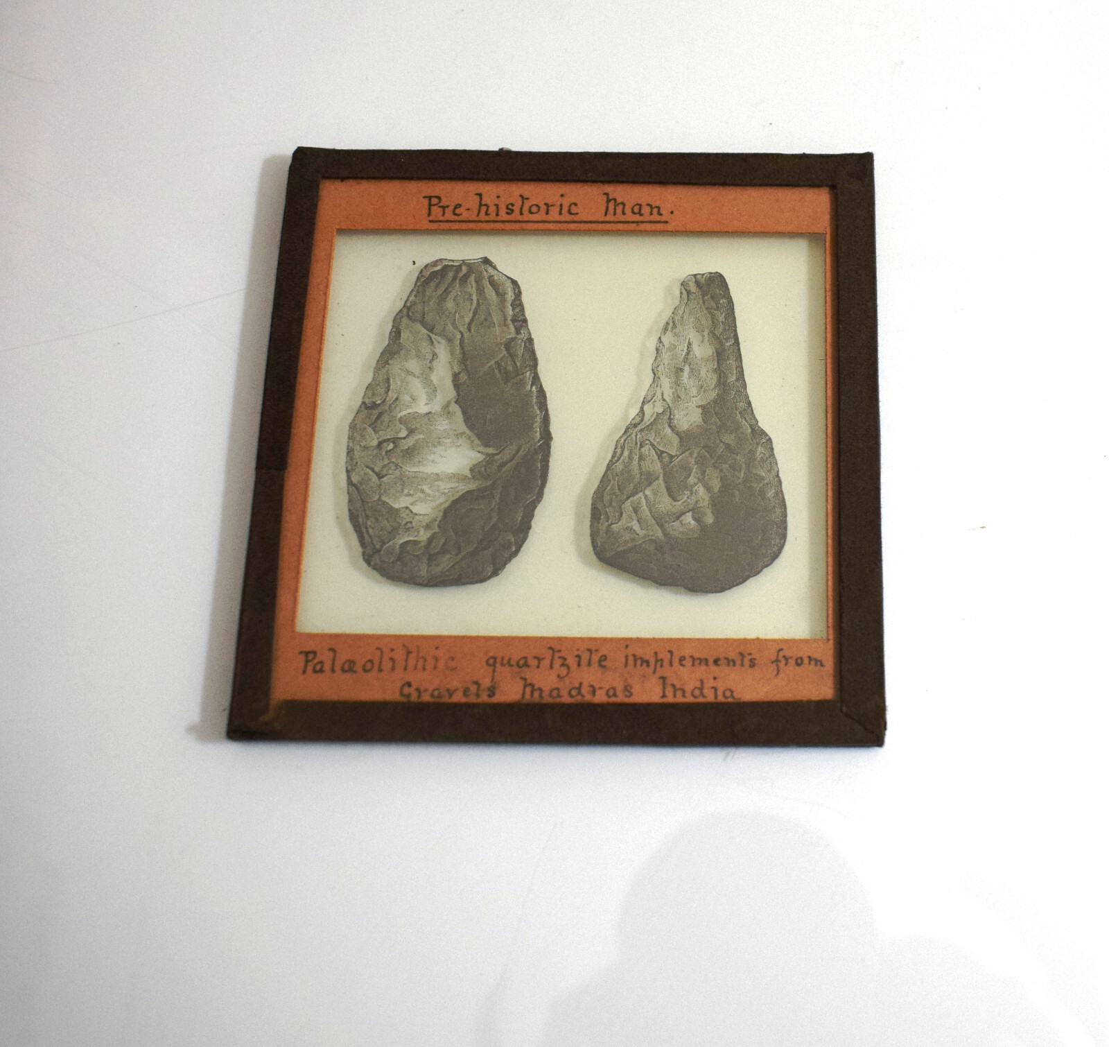 PREHISTORIC MAN - QUARTZITE TOOLS FROM MADRAS INDIA C1880 Magic Lantern Slide