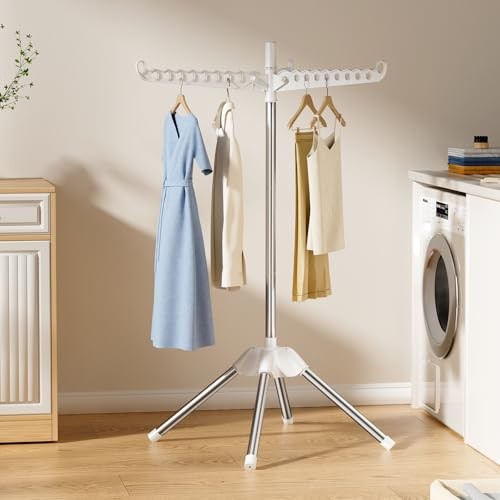 Rotatable and Foldable Clothes Drying Rack, Space Saving Free Standing 1 tier