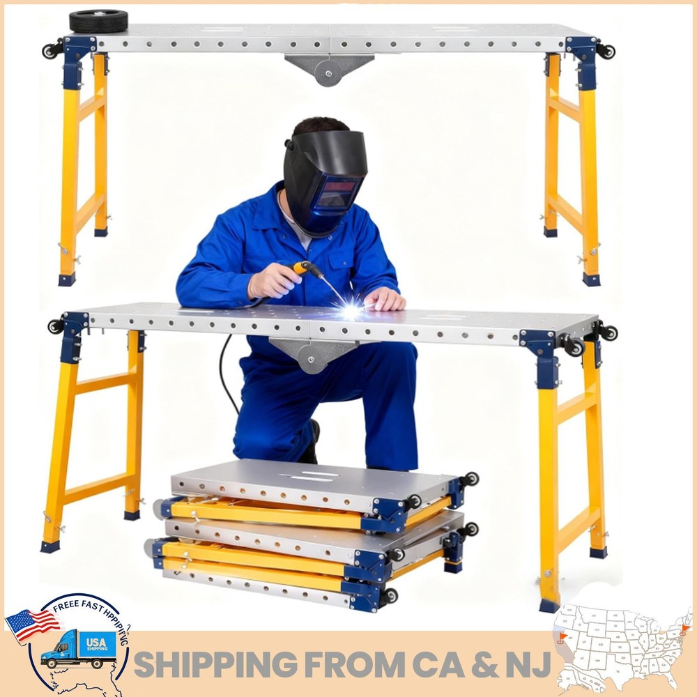 2200LBS Welding Table 60"x12" Folding Workbench with 5-Level Adjustable Height