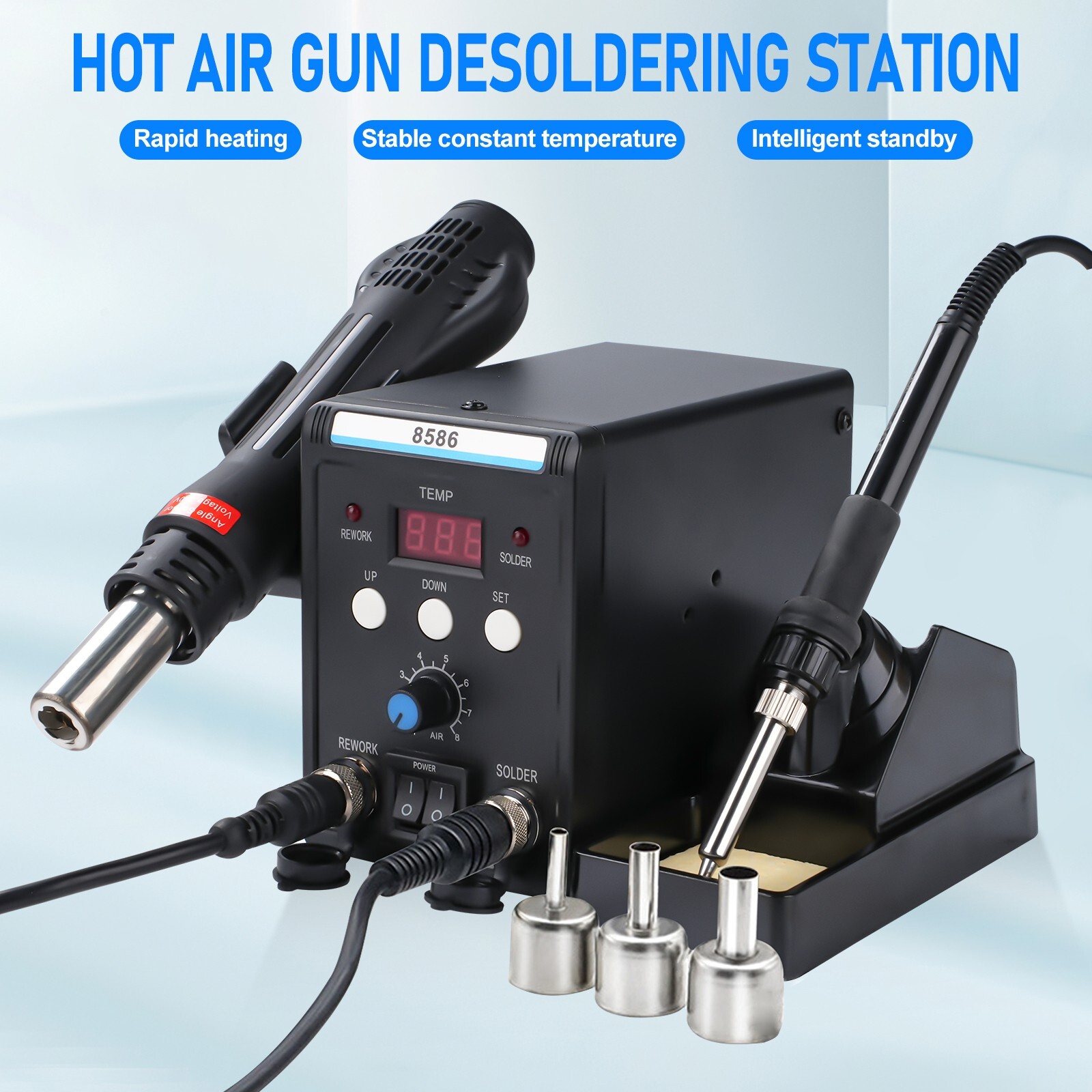 2-in-1 Rework Soldering Station 8586 Hot Air Gun Solder Iron Repair Tool 110V US