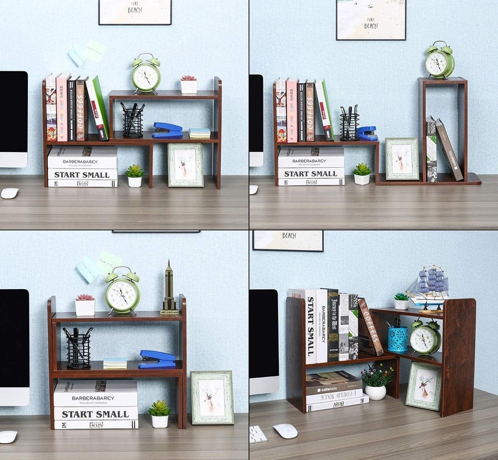 Desk Organizer Desktop Shelf Adjustable Countertop Bookshelf Small Table Shelves