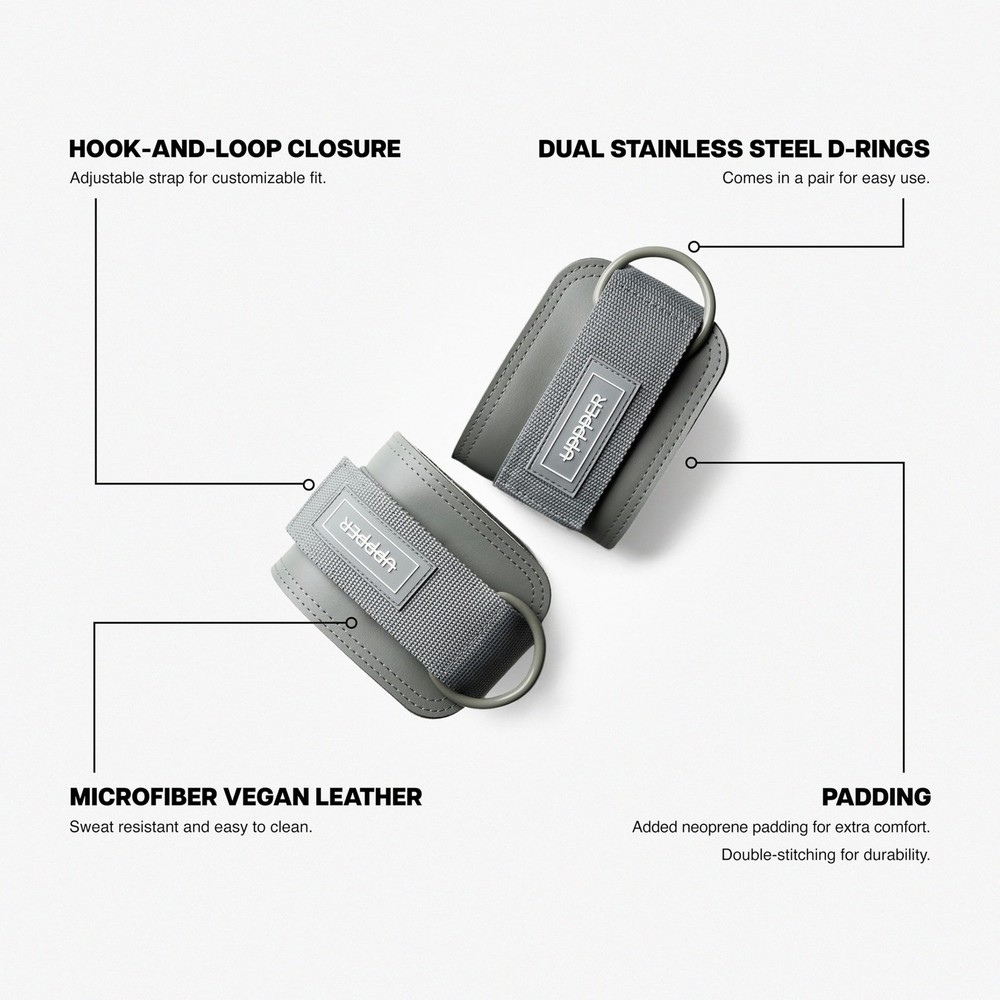 UPPPER Ankle Straps for Cable Machines Pair – Double D-Ring, Adjustable, Padd...