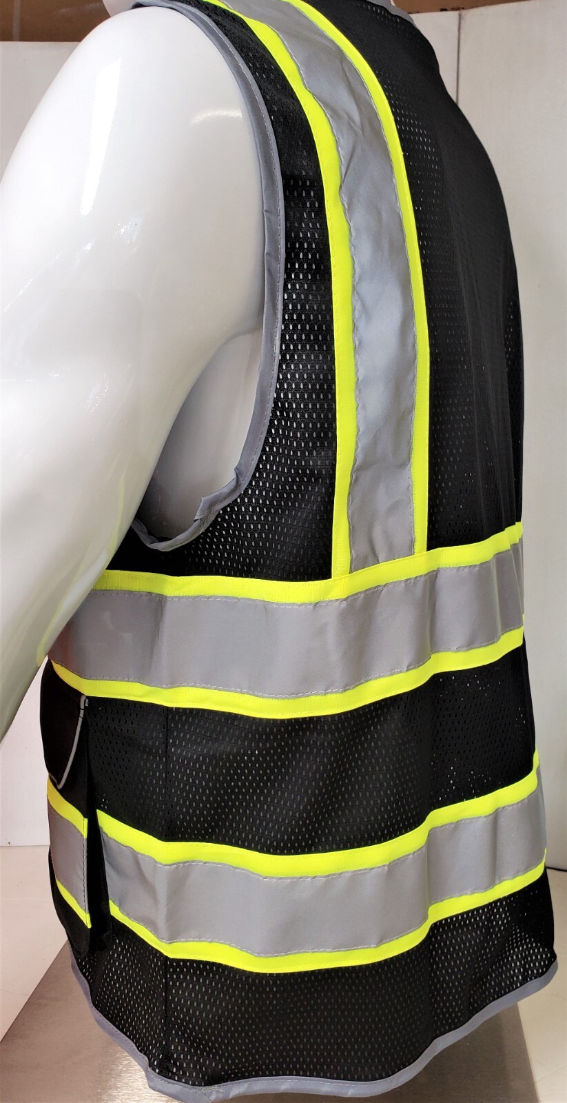 Hi Visibility Reflective Black Safety Vest, New, Sizes S-2XL