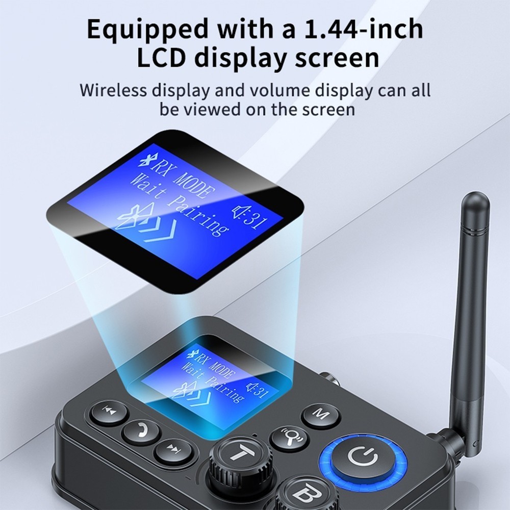 Bluetooth 5.4 Transmitter Receiver with 1.44" LCD Screen for TV/Home Stereo