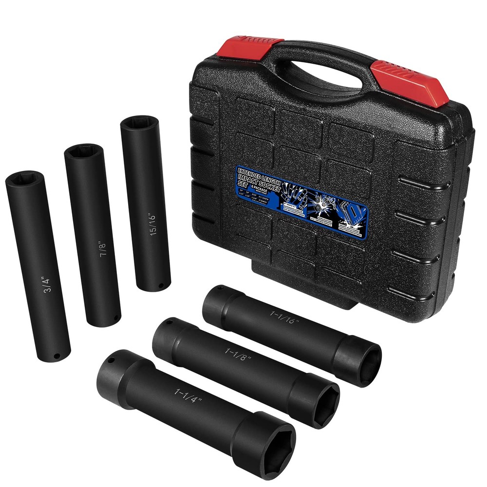 1/2 Inch Drive Extended Length Impact Socket Set - 6 Piece Extra Deep Impact ...