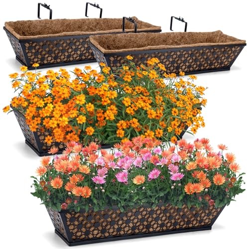 24 Inch Window Box Planters Outdoor,Deck Railing Planter Boxes with Coco
