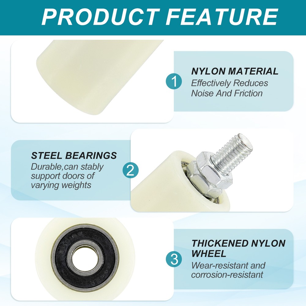 2Set Slide Gate Guide Roller 2.8" Adjustable Nylon Rollers with Bracket, White