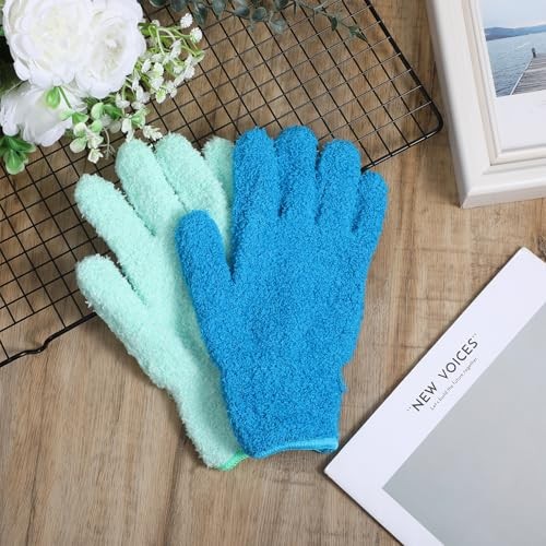 2 Pairs Microfiber Gloves, Reusable Dusting Gloves, Washable Microfiber