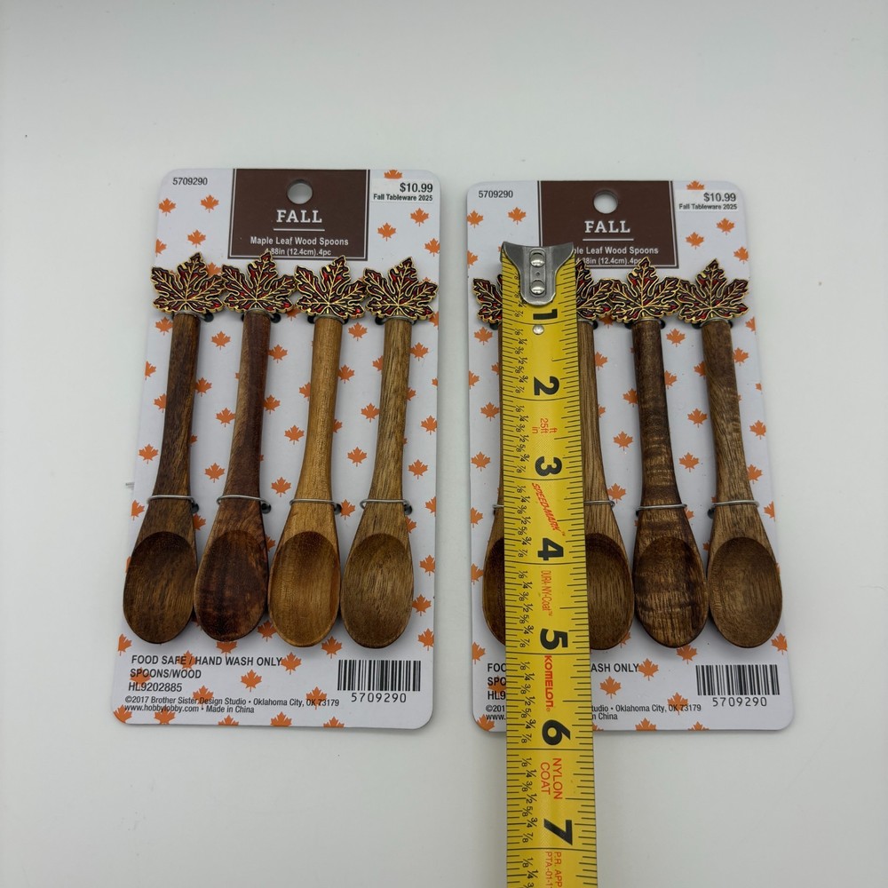 Brother Sister Design Studio Fall Tableware Maple Leaf Wood Spoons, 8ct