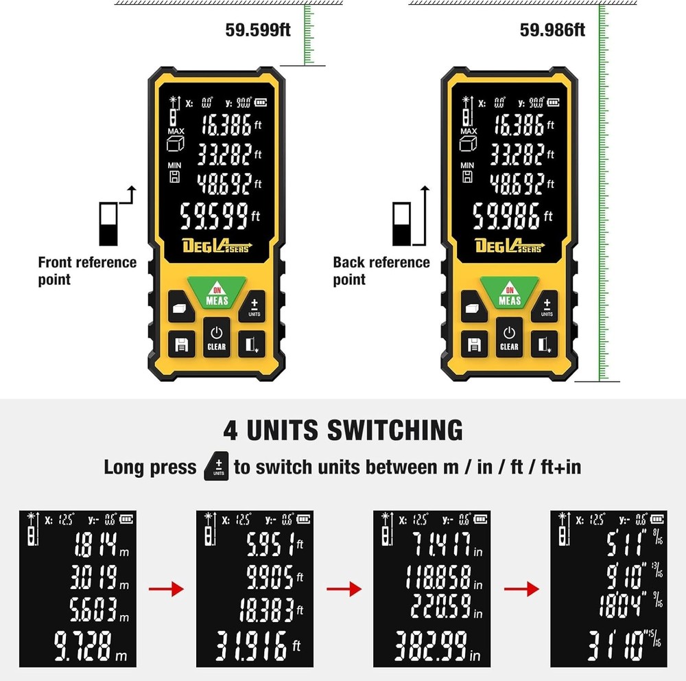 Precision Laser Measure - 328ft Green Laser Tool with Angle Sensor & LCD Display