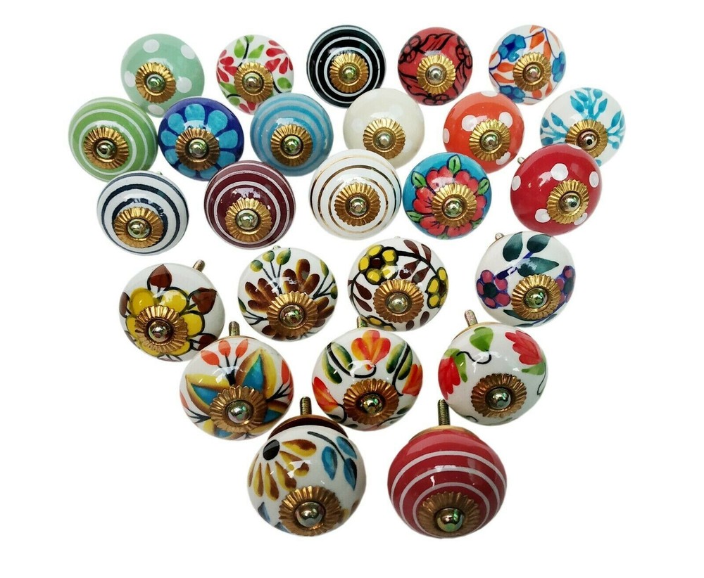 Lot of 10 Pc indian handmade Cabinet Pulls Boho Ceramic door knobs handle pulls
