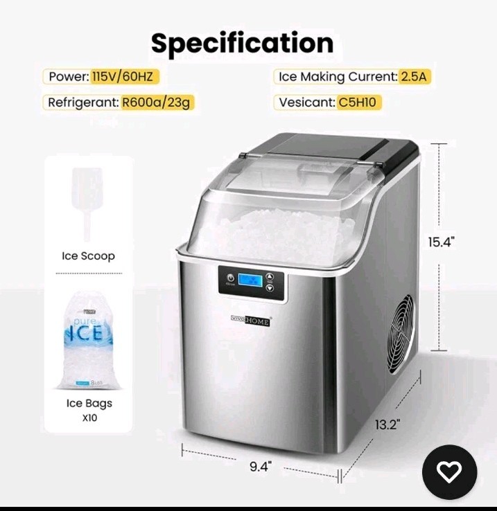 44lbs/Day Electric Chewable Nugget Ice Cube Maker Machine Self-Clean Function
