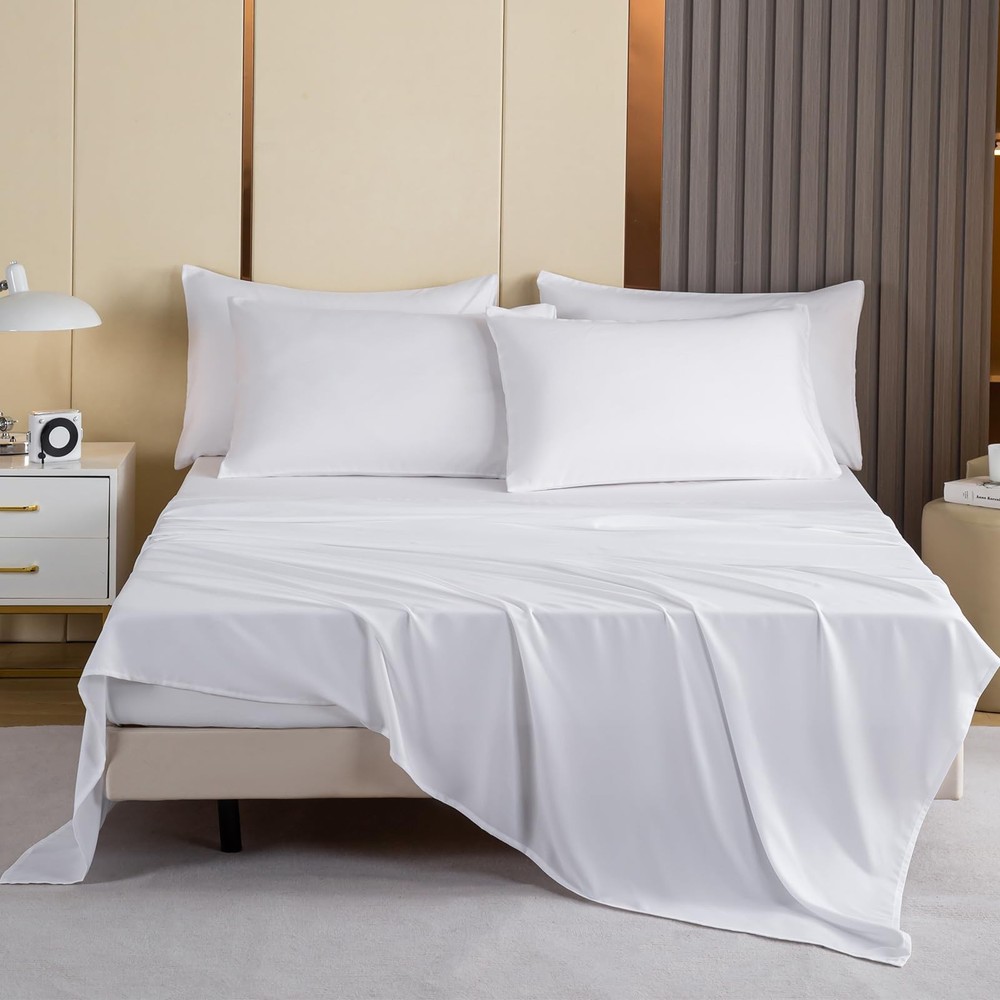 Twin Flat Sheets 6 Pack,White Brushed Microfiber Bed Sheets, Soft & Breathable B