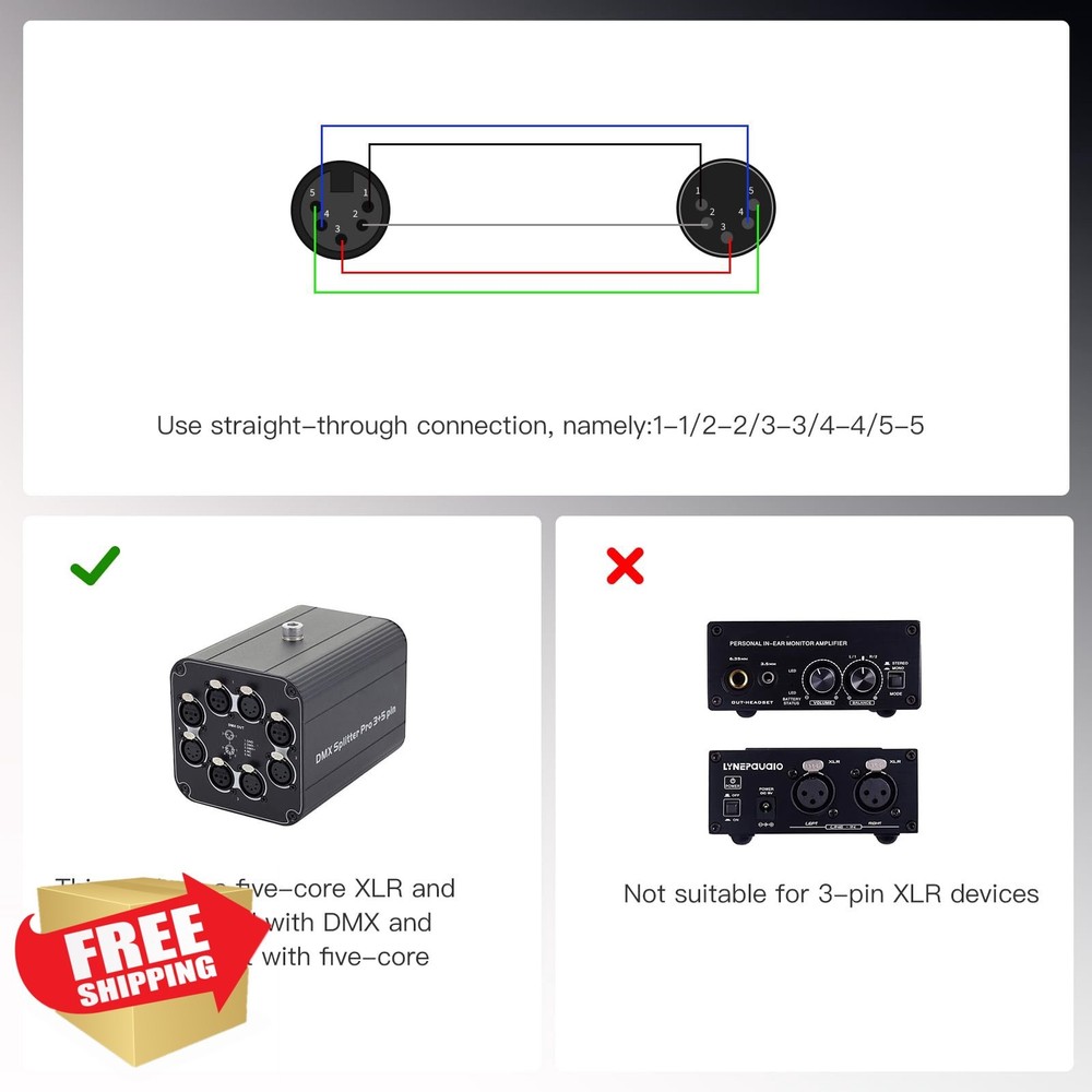 HUALEU 5Pin DMX Cable 1FT 2Pack
