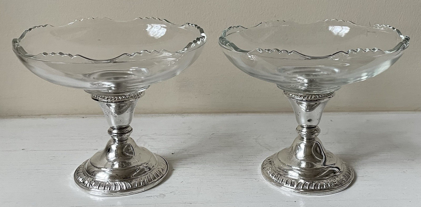 PAIR VTG Frank Whiting Weighted Sterling Silver Candlestick Candy Dish Compotes