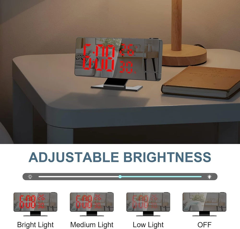 7.8" LED Projection Alarm Clock Digital Clock with 180° Projector Snooze Bedside