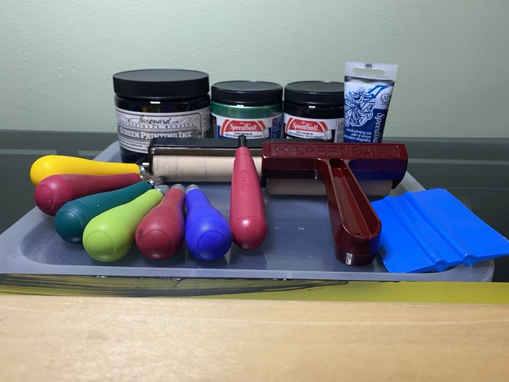 Speedball/ Screen Printing Set Inks Tools Squeegee, Roller, Blocks
