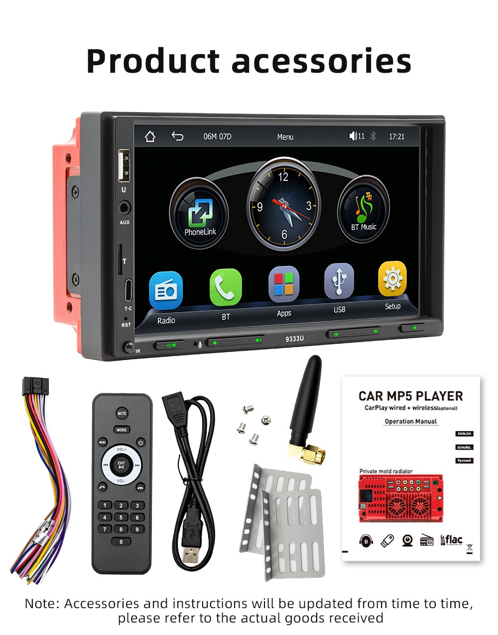 Double 7" 2Din Touch Screen Car Stereo Bluetooth Radio Apple/Android Carplay GPS