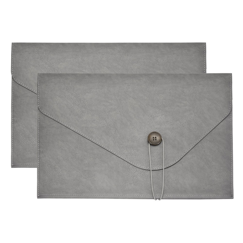 2Pcs PU Leather A4 File Folder, Waterproof Envelope Holder, Gray