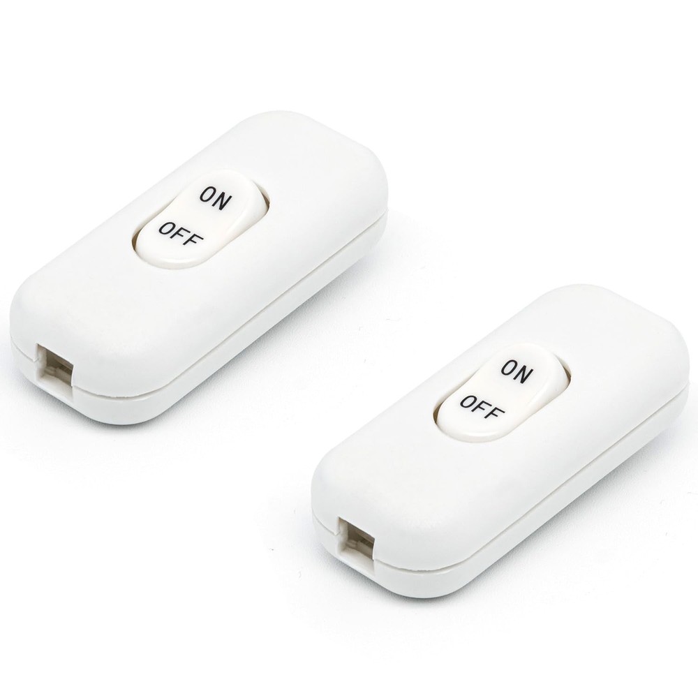 Surf turtle Inline Cord Switch 2-Pack White Button,Rated 6A 250V On/Off