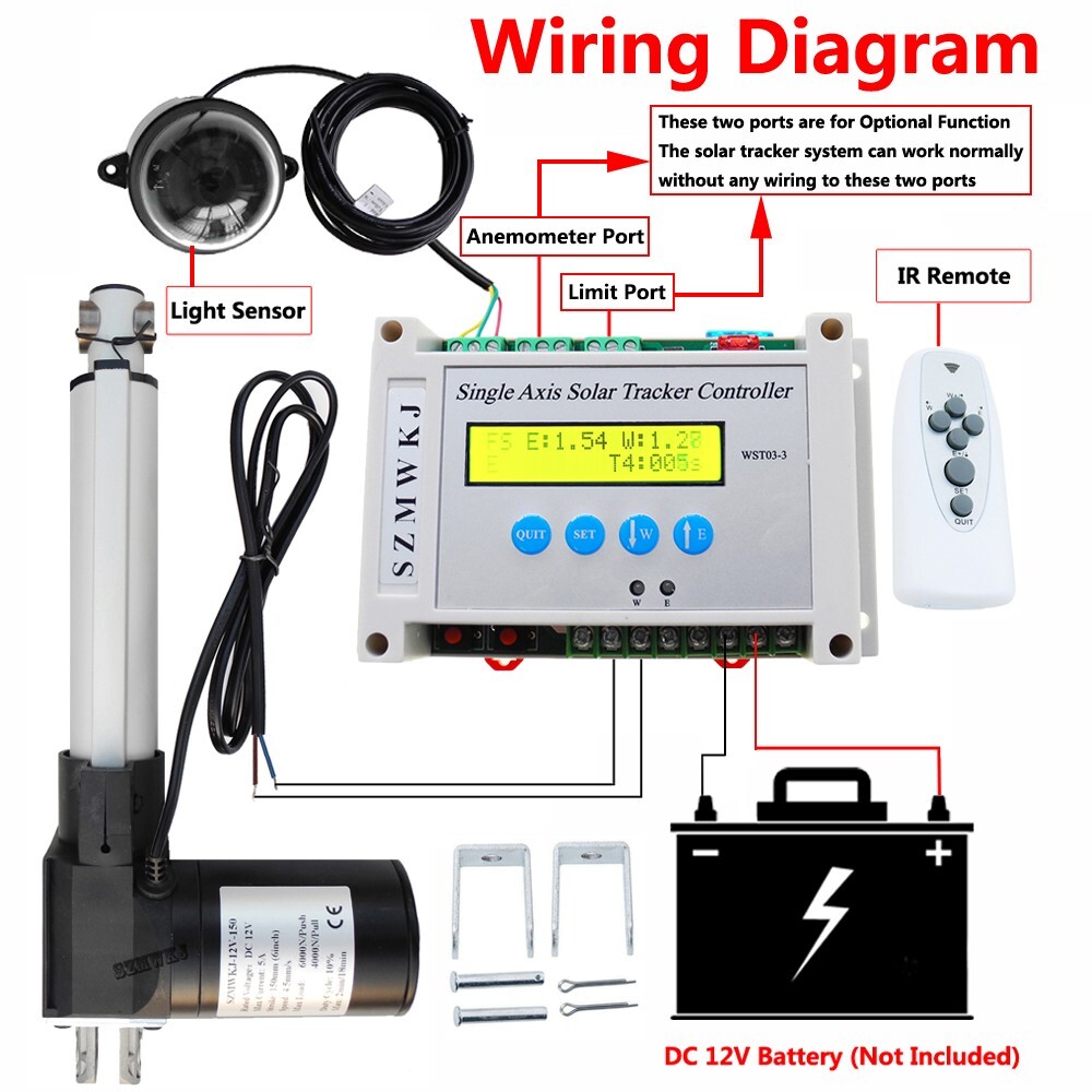 Single Axis Solar Tracker Kit + 6000N 400mm 16" Linear Actuator + LCD Controller