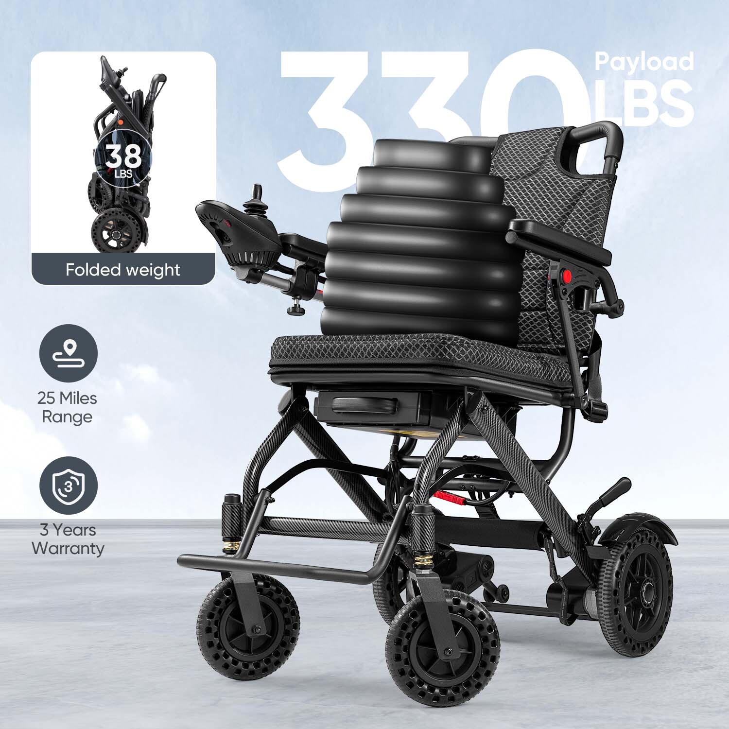 Lightweight 38Lb Foldable Electric Wheelchair Intelligent 300Lb All Terrain FDA