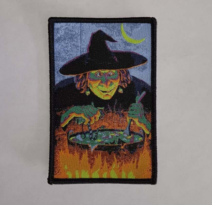 PATCH - Witch and Cauldron - Woven iron on Halloween patch