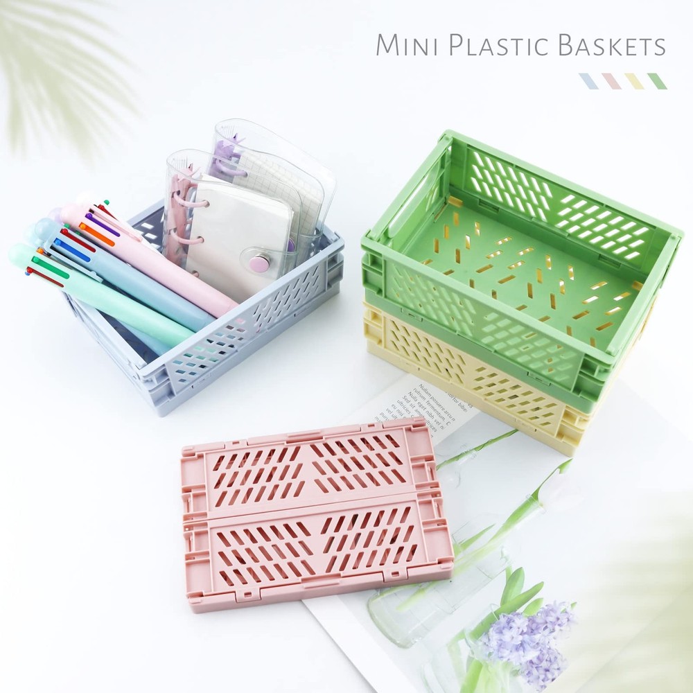4 Pack Mini Plastic Baskets for Shelf Storage Organizing, Small Plastic Baske...