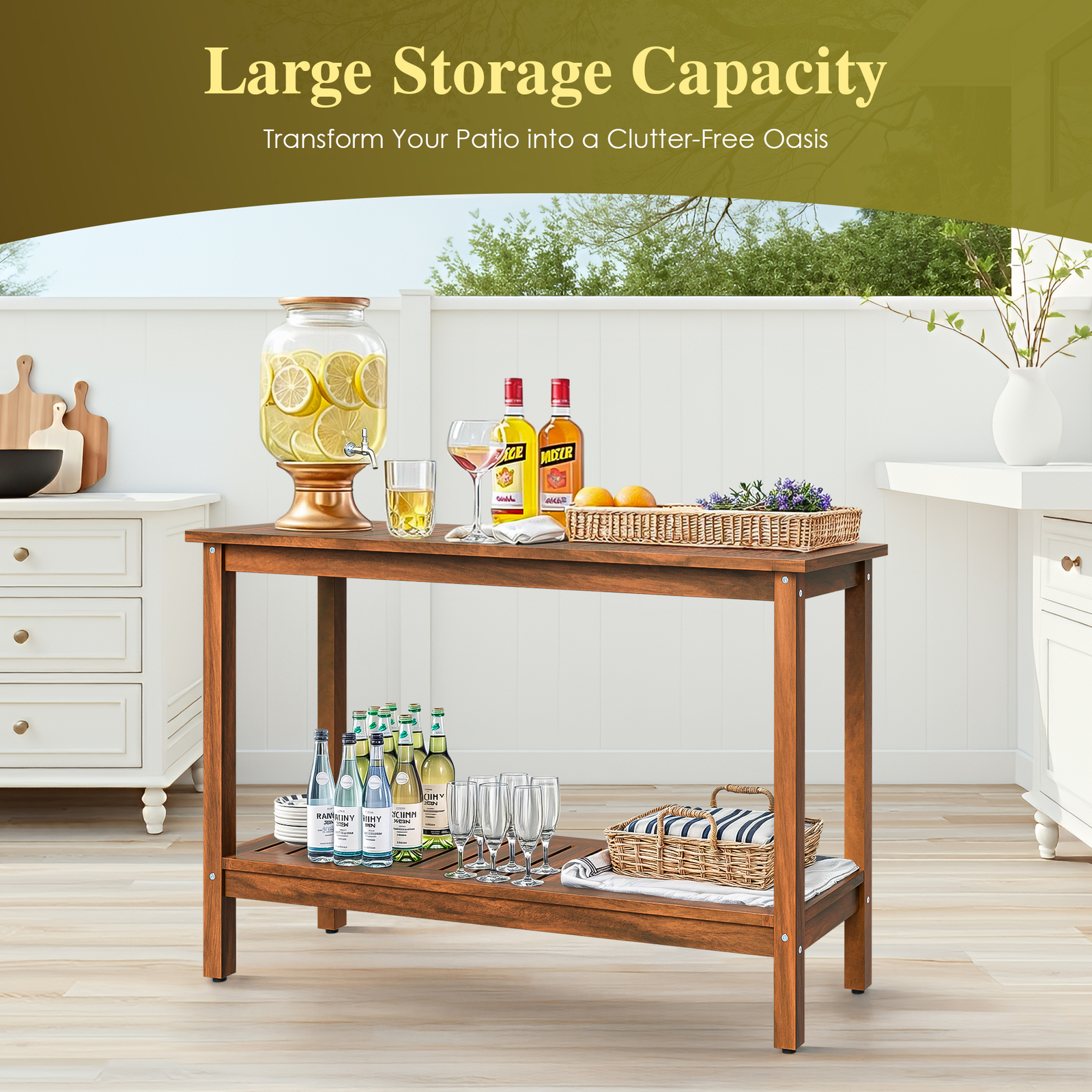 48" Wooden Outdoor Console Table Patio Buffet & Bar Serving Table Multi-Color