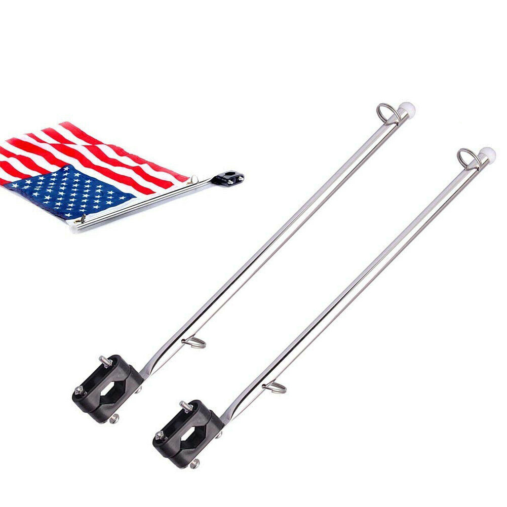 2X Marine Boat Pontoon Flag Pole 7/8"-1" Rail Mount Stainless Steel (US Flags)