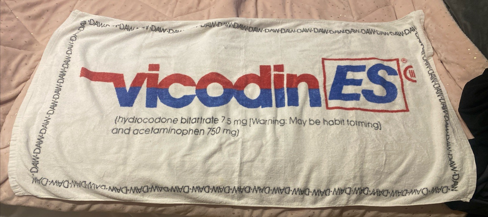 Vtg 1992 Vicodin ES  Bath Beach Towel Pharma Advertising Rare