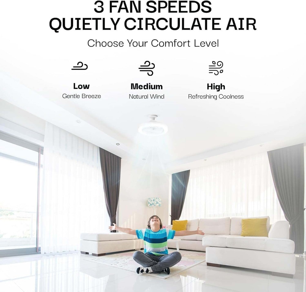 Bell + Howell Socket Fan Ceiling Fan Light Indoor with Remote Dimmable LED
