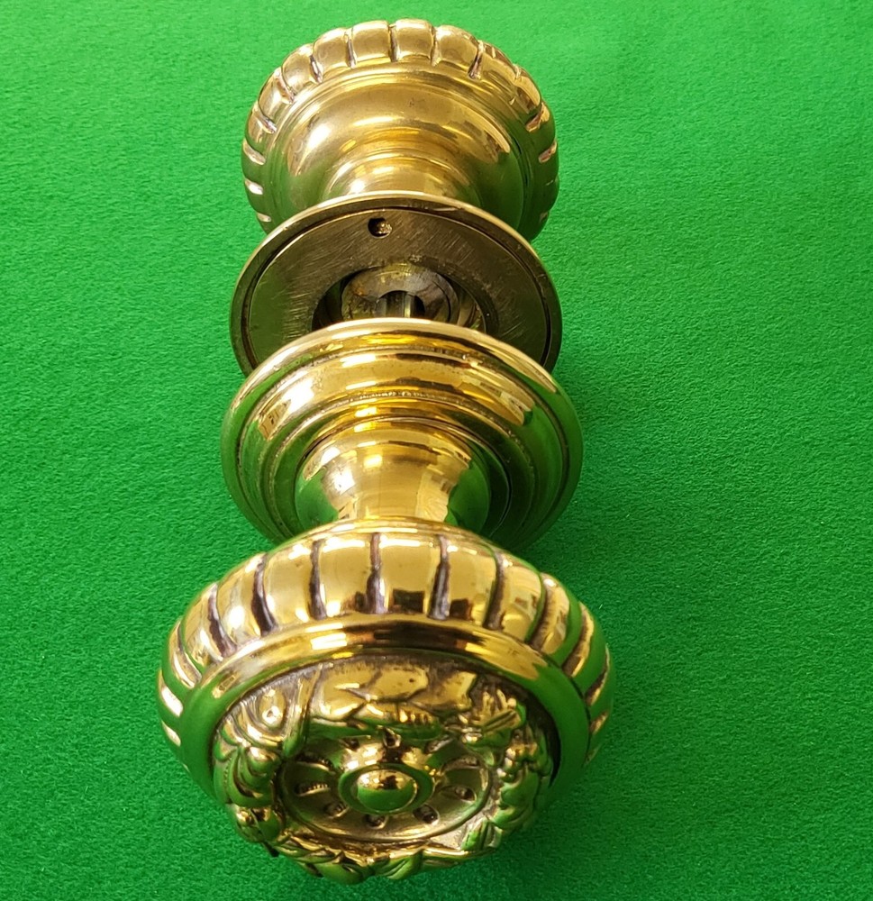 Pair heavy duty round solid cast brass door knobs handles Regency ironmongery