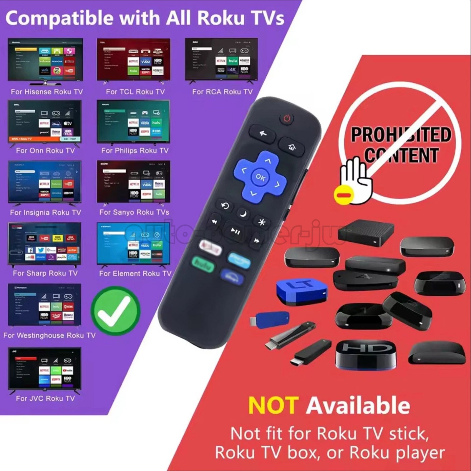 2x Remote Control Replacement For All TCL Hisense Onn Roku TV