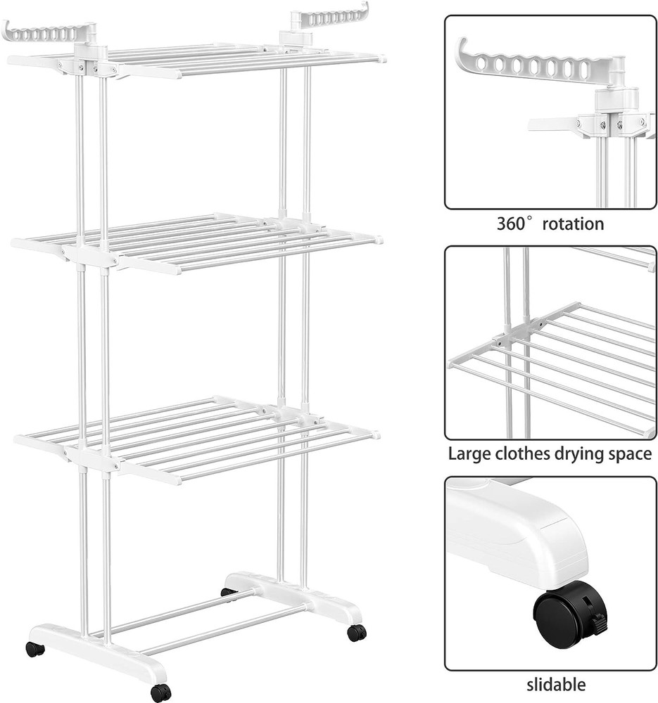 Oversized 4-Tier Foldable Clothes Drying Rack - Stainless Steel - White