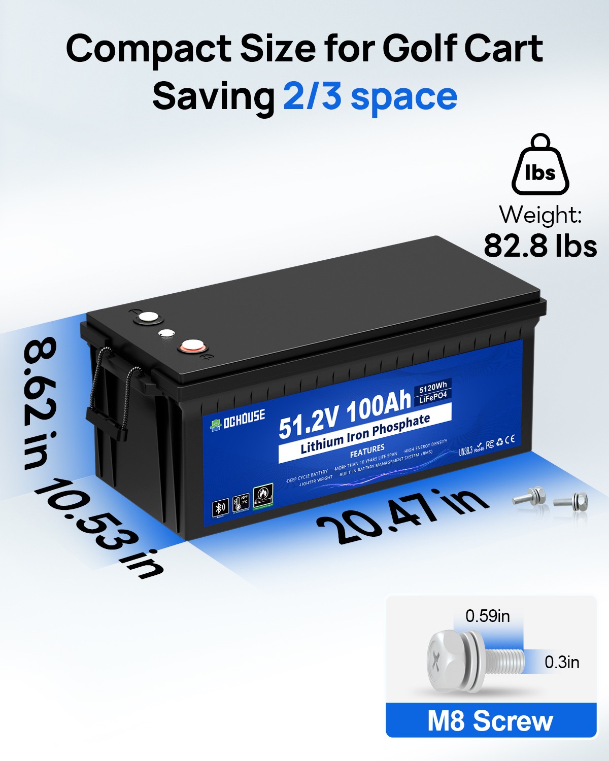 DC HOUSE 48V 100AH Golf Cart Lithium LiFePO4 Battery with 18A Charger Club Car