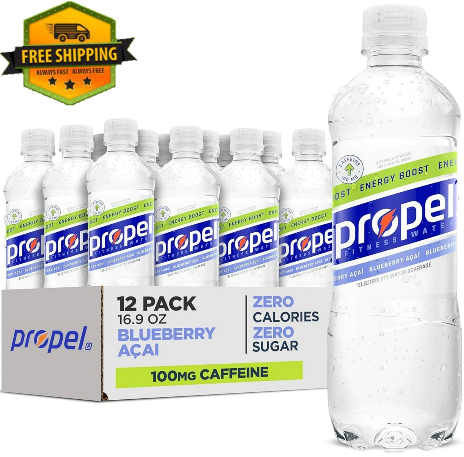 Propel Boost Electrolyte Energy Water Blueberry Acai Flavor 16.9 fl oz (12-Pack)