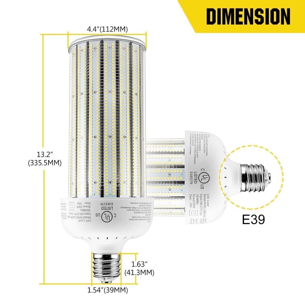 250W LED Corn Light Bulb E39 Mogul Base Bulbs Warehouse Workshop Lighting 5000K