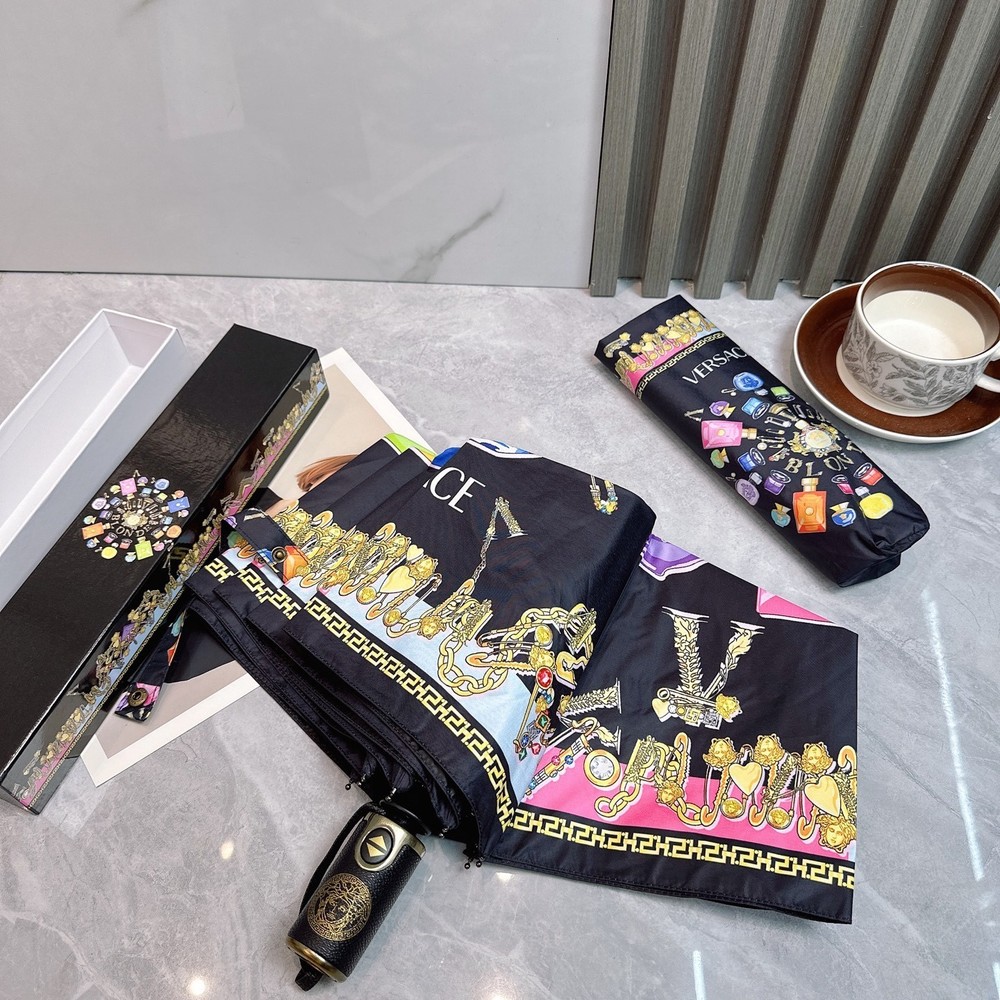 Versace Black Perfume Pattern Umbrella Automatic 3-Fold Sun Rain Parasol