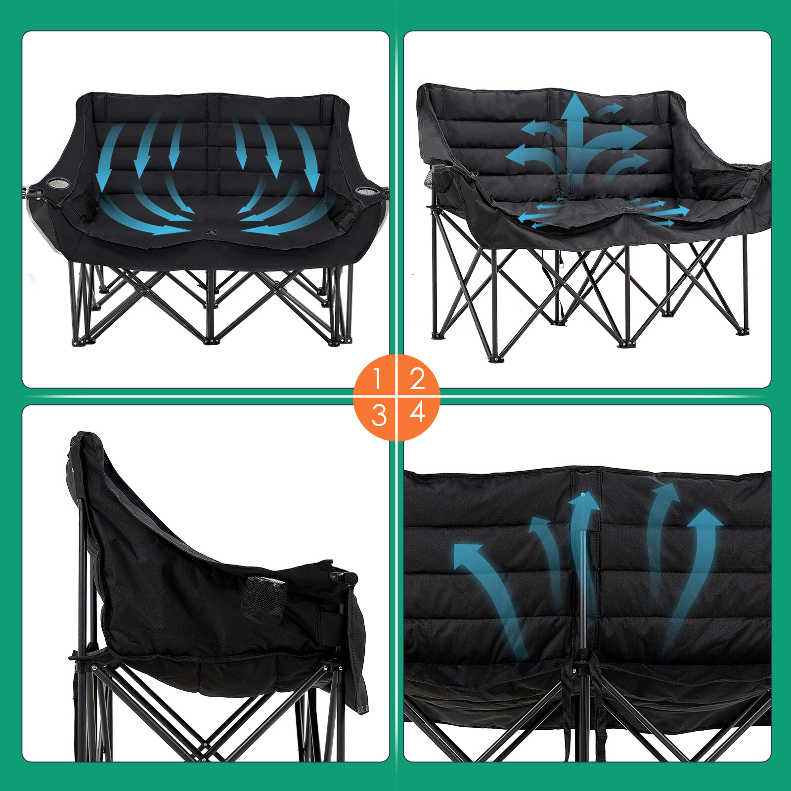 NAIZEA Oversized Fold Up Double Camping Chair 2 Person Camping Chair Loveseat