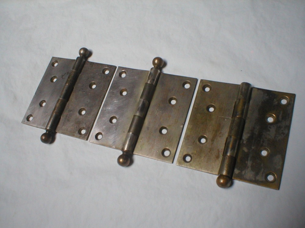Antique Chicago Solid Brass and Nickle Ball Tipped 4" Hinges